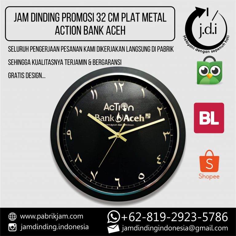 Jam Dinding Custom 32cm Bank Aceh Tebal Hitam https://pabrikjam.com
