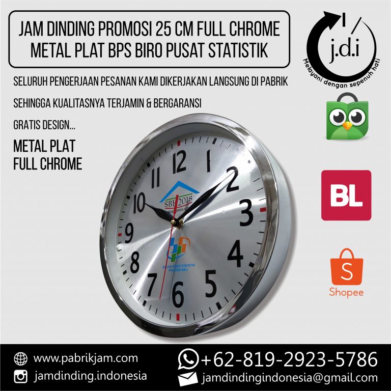 Produksi jam dinding custom BPS 25cm metal untuk branding oleh https://pabrikjam.com