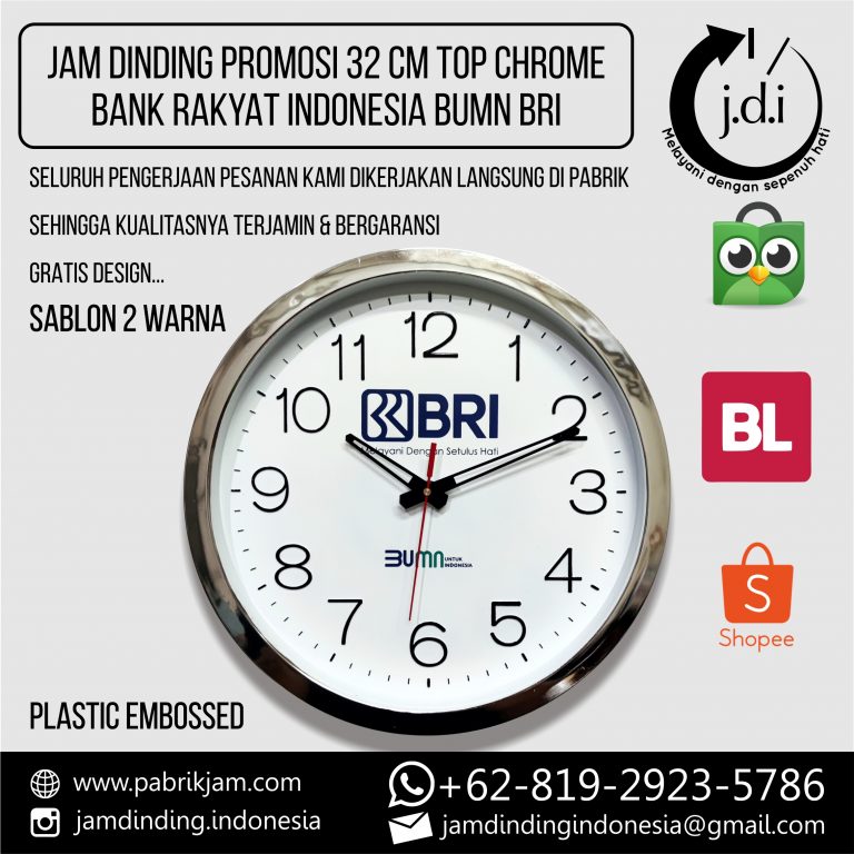 jam dinding custom BRI 32cm angka timbul top chrome sablon 2 warna https://pabrikjam.com