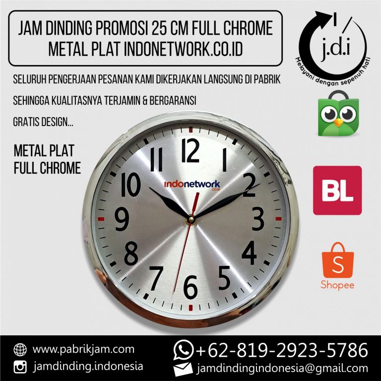 SOUVENIR MERCHANDISE JAM DINDING PROMOSI 25 CM FULL CHROME METAL PLAT INDONETWORK.CO.ID