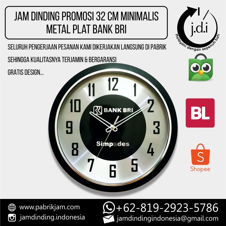 Jam Dinding Custom BRI 32 cm dengan plat metal eksklusif dari https://pabrikjam.com.