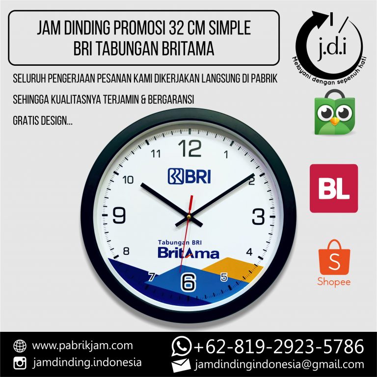 JAM DINDING BRITAMA 32CM custom logo Bank BRI untuk promosi nasabah dari https://pabrikjam.com