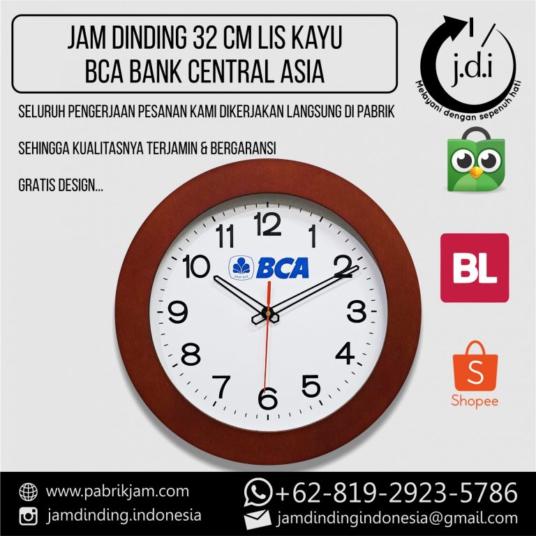 jam kayu custom handmade BCA promo eksklusif 32cm https://pabrikjam.com