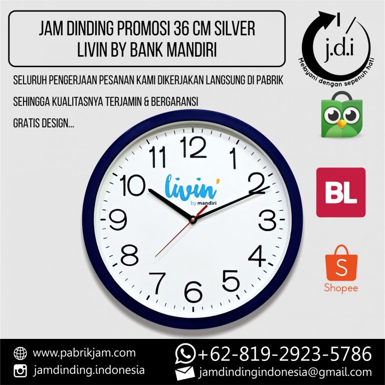 SOUVENIR MERCHANDISE JAM DINDING PROMOSI 36 CM SIMPLE LIVIN BANK MANDIRI