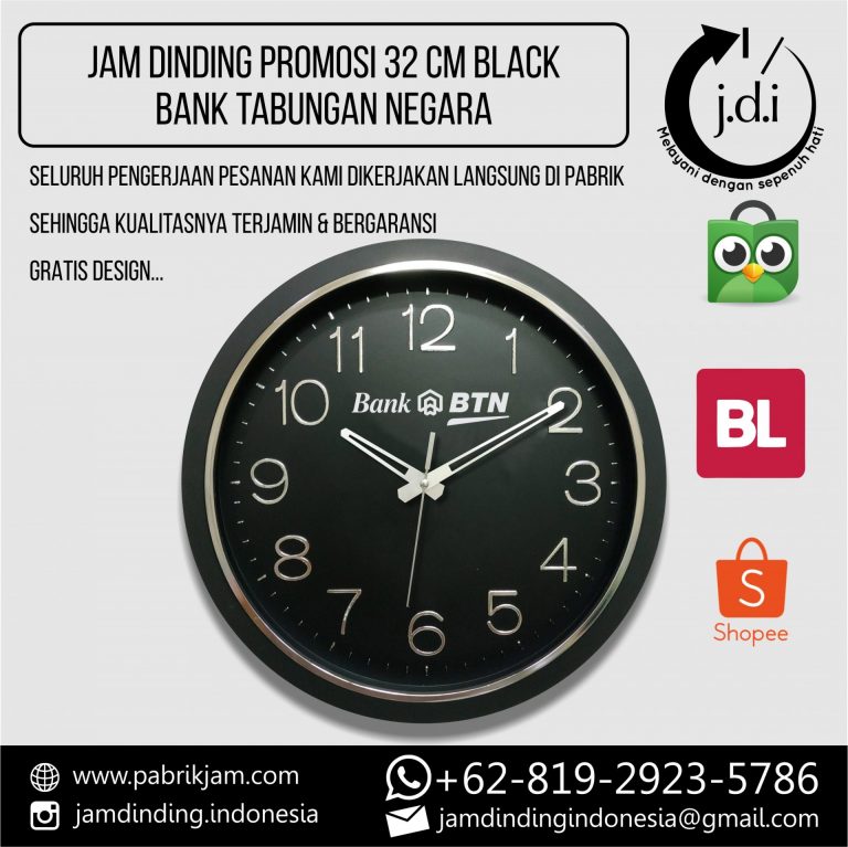 SOUVENIR MERCHANDISE JAM DINDING PROMOSI 32 CM ANGKA TIMBUL BTN BANK TABUNGAN NEGARA