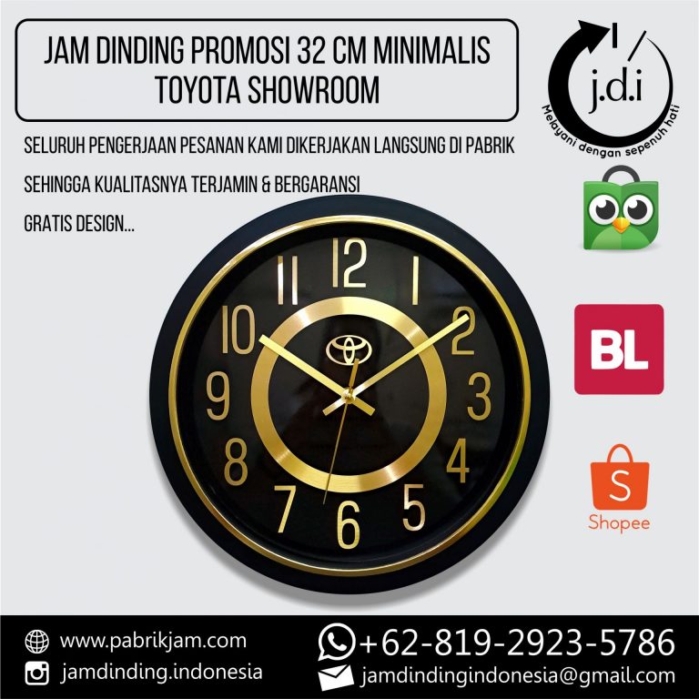 SOUVENIR MERCHANDISE JAM DINDING PROMOSI 32 CM LIS TEBAL MINIMALIS METAL PLAT TOYOTA