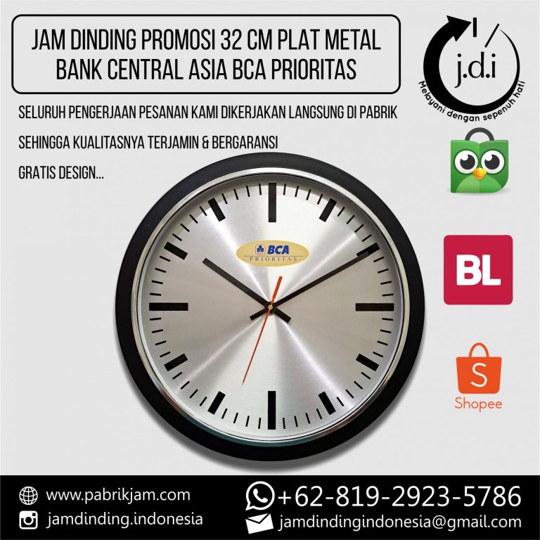 SOUVENIR MERCHANDISE JAM DINDING PROMOSI 32 CM PLAT METALIC BANK CENTRAL ASIA BCA PRIORITAS