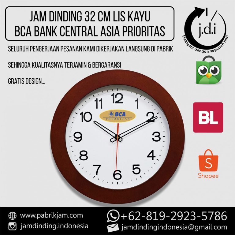 jam dinding kayu custom BCA Prioritas 32cm lis kayu eksklusif dari https://pabrikjam.com