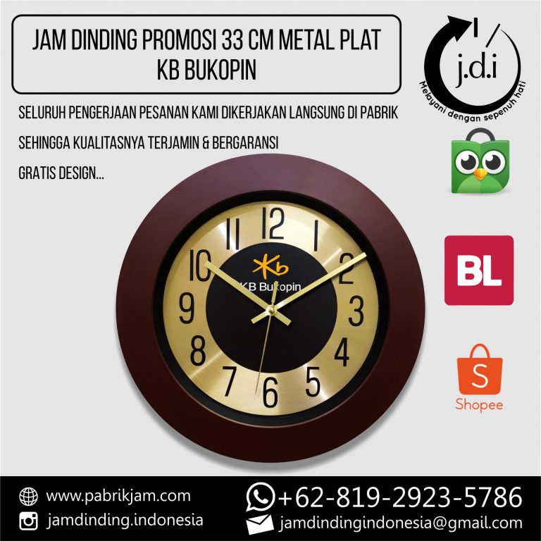 Souvenir Jam Dinding KB Bukopin 33cm Metal Gold premium untuk branding perusahaan dari https://pabrikjam.com.