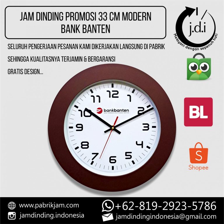 SOUVENIR MERCHANDISE JAM DINDING PROMOSI 33 CM MODERN BANK BANTEN