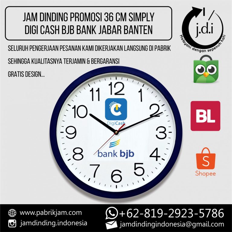 Souvenir jam dinding custom promosi Digicash BJB 36cm berkualitas tinggi https://pabrikjam.com