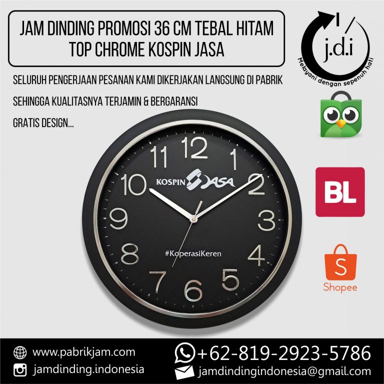 souvenir jam dinding custom logo Kospin Jasa 36cm Tebal Top Chrome https://pabrikjam.com