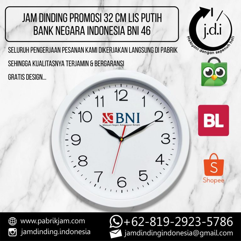 SOUVENIR MERCHANDISE JAM DINDING PROMOSI 32 CM LIS PUTIH BANK NEGARA INDONESIA BNI 46