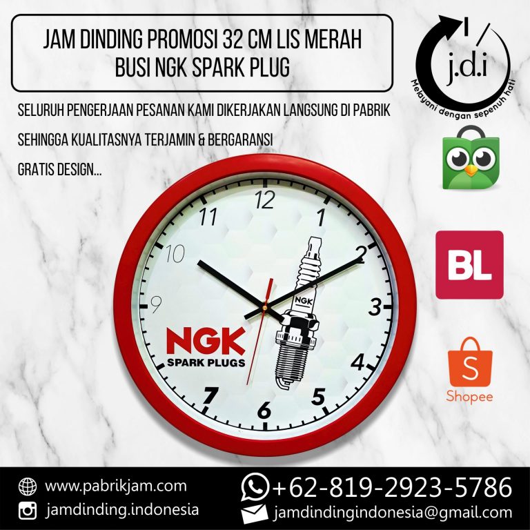 SOUVENIR MERCHANDISE JAM DINDING PROMOSI 32 CM LIS MERAH NGK SPARK PLUG BUSI