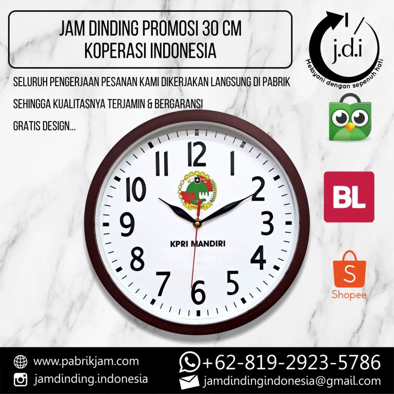 SOUVENIR JAM DINDING PROMOSI 30 CM TEBAL MINIMALIS KOPERASI INDONESIA