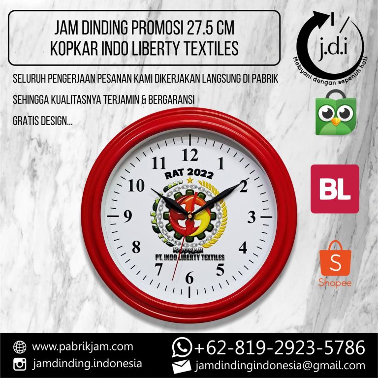 Jam dinding promosi 27.5 cm Kopkar Indo Liberty Textiles dari https://pabrikjam.com.