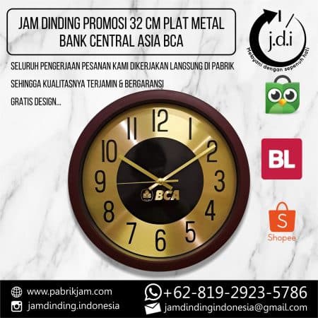 SOUVENIR MERCHANDISE JAM DINDING PROMOSI 32 CM GOLD PLAT METALIC BCA BANK CENTRAL ASIA