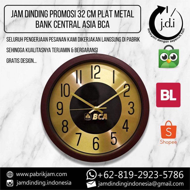 SOUVENIR MERCHANDISE JAM DINDING PROMOSI 32 CM GOLD PLAT METALIC BCA BANK CENTRAL ASIA