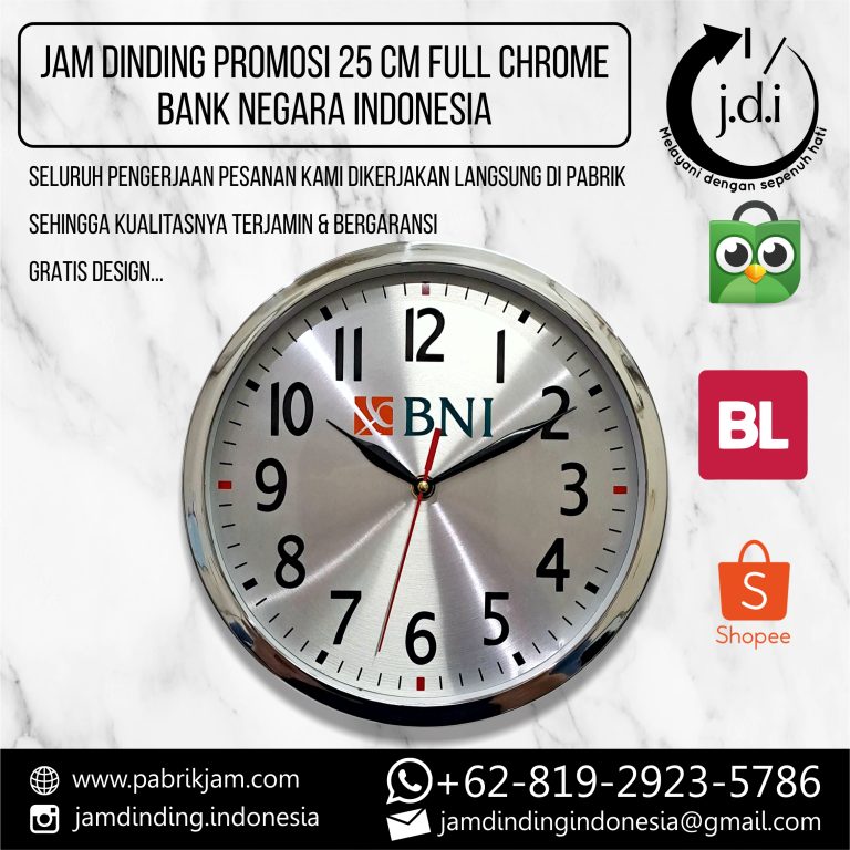 SOUVENIR JAM DINDING PROMOSI 25 CM FULL CHROME BNI BANK NEGARA INDONESIA