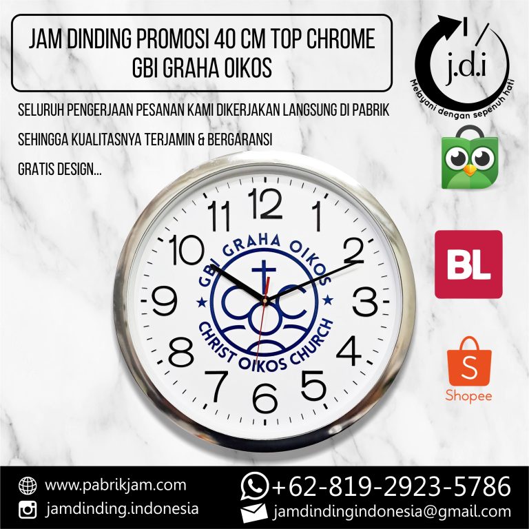 SOUVENIR JAM DINDING PROMOSI 40 CM TOP CHROME GEREJA BETHEL INDONESIA GRAHA OIKOS
