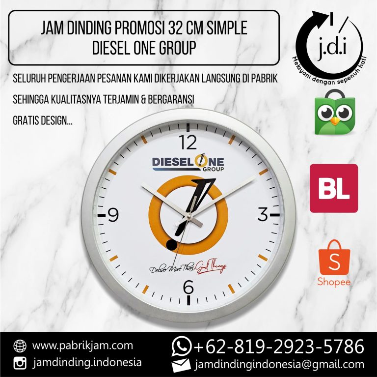 SOUVENIR MERCHANDISE JAM DINDING PROMOSI 32 CM SIMPLE DIESEL ONE GROUP DELIVER MORE THAN GOOD THINGS