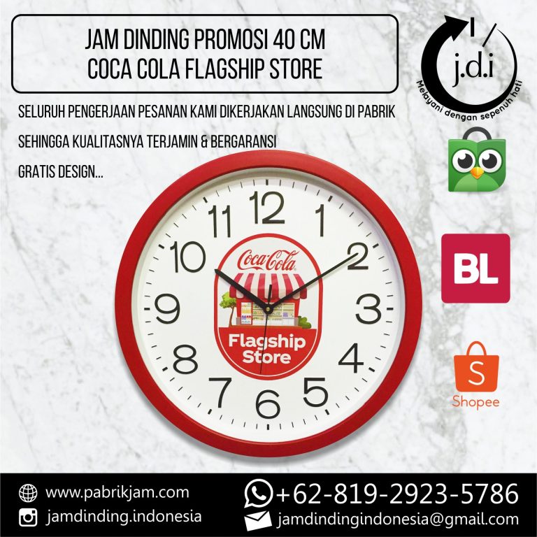 Souvenir Jam Dinding Coca-Cola 40cm Angka Timbul Merah custom by https://pabrikjam.com.