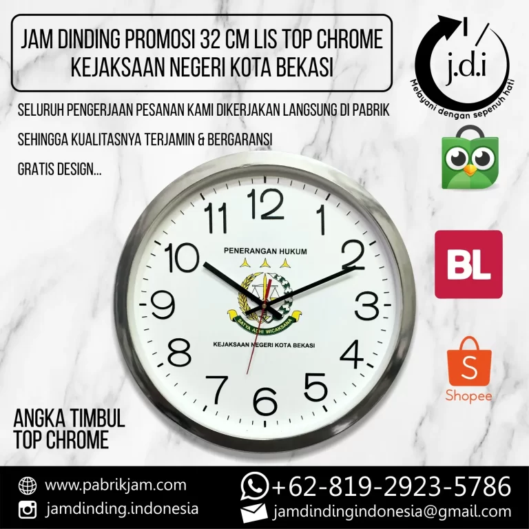 Jam Dinding Custom Kejaksaan Negeri 32cm frame chrome elegan produksi https://pabrikjam.com.