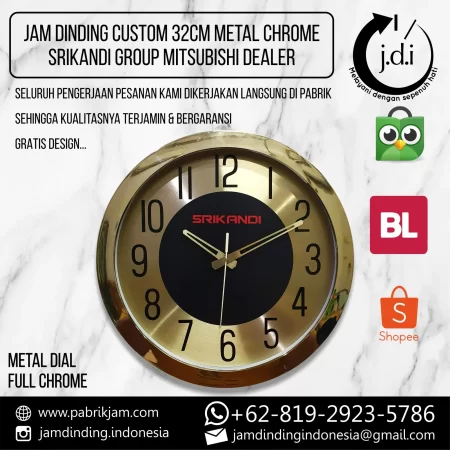 Jam Dinding Srikandi Custom 32cm Metal Chrome dengan Logo Dealer Mitsubishi Fuso Srikandi Group, Desain Modern dan Minimalis - Pesan di https://pabrikjam.com