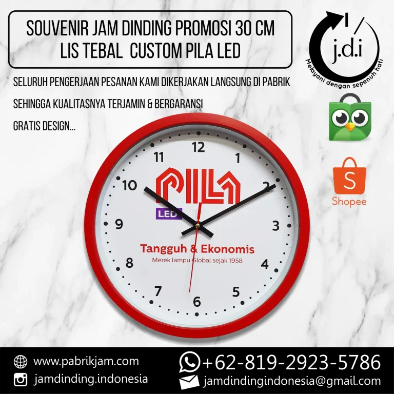 Souvenir Perusahaan Pila LED 30cm Lis Tebal Merah untuk branding korporat yang diproduksi oleh https://pabrikjam.com.