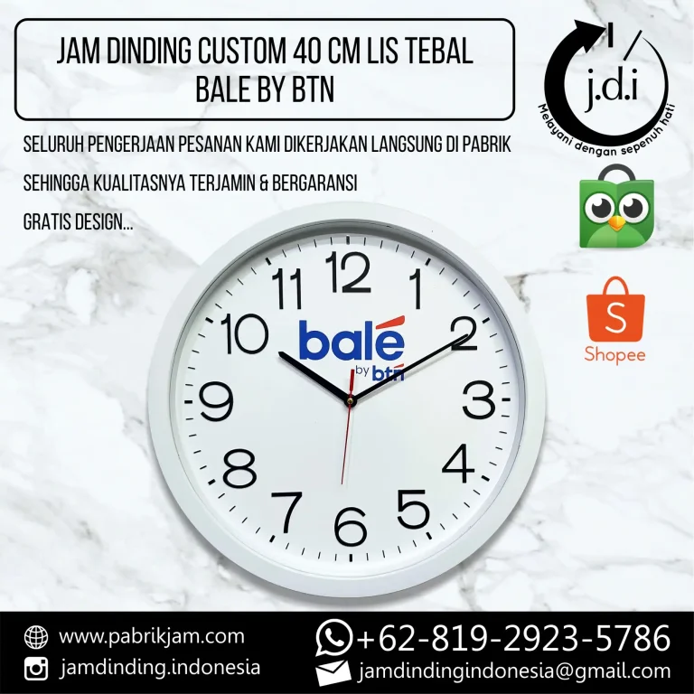 Jam dinding bale by bank btn 40cm angka timbul dan custom color, cek di https://pabrikjam.com