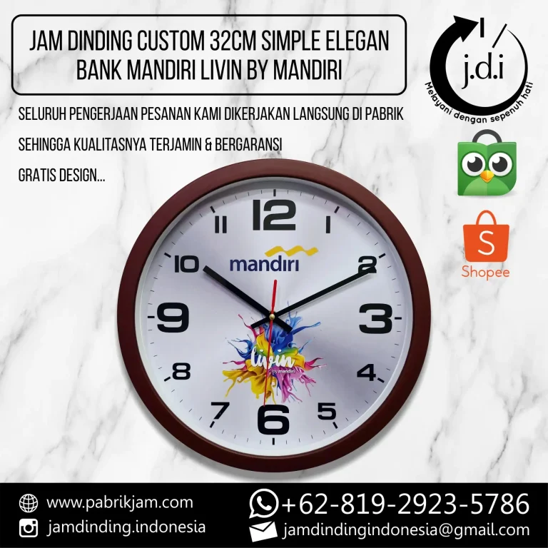 Jam Dinding Custom Bank Mandiri https://pabrikjam.com untuk branding dan promosi Livin by Mandiri.