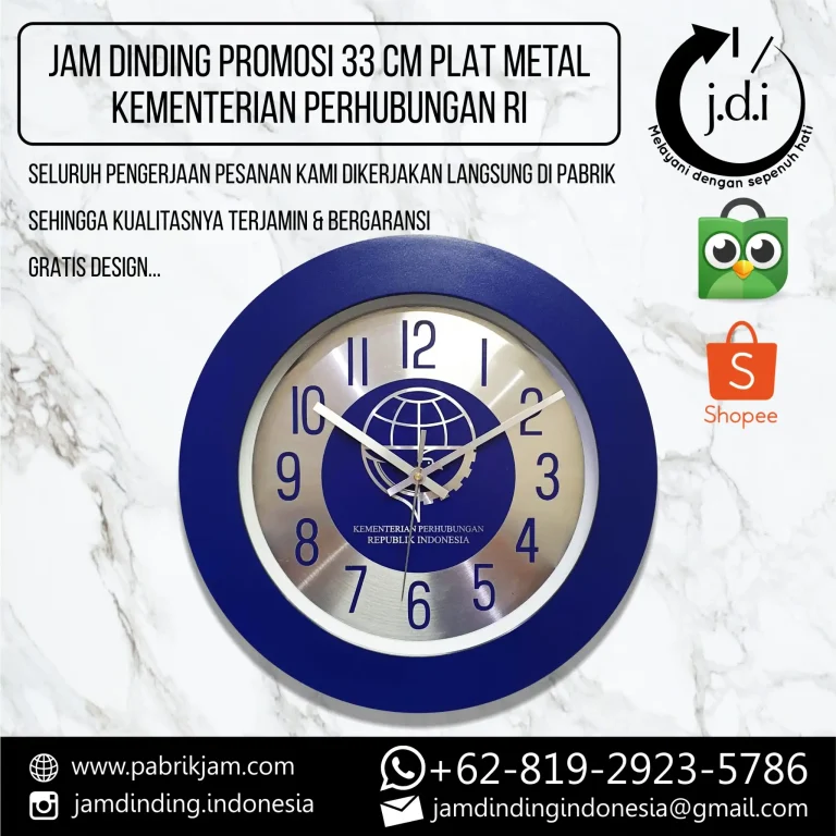 jam dinding Kemenhub lis biru custom logo dari https://pabrikjam.com
