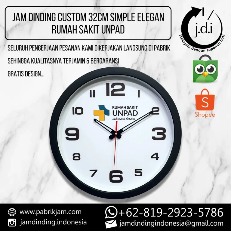 Jam dinding RUMAH SAKIT UNPAD custom 32cm untuk branding RS UNPAD dan identitas visual UNPAD | Tersedia di https://pabrikjam.com