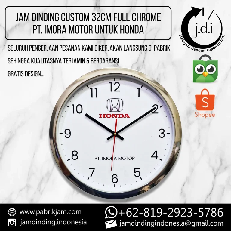 Jam dinding honda 32cm custom logo chrome eksklusif PT Imora Motor dari https://pabrikjam.com