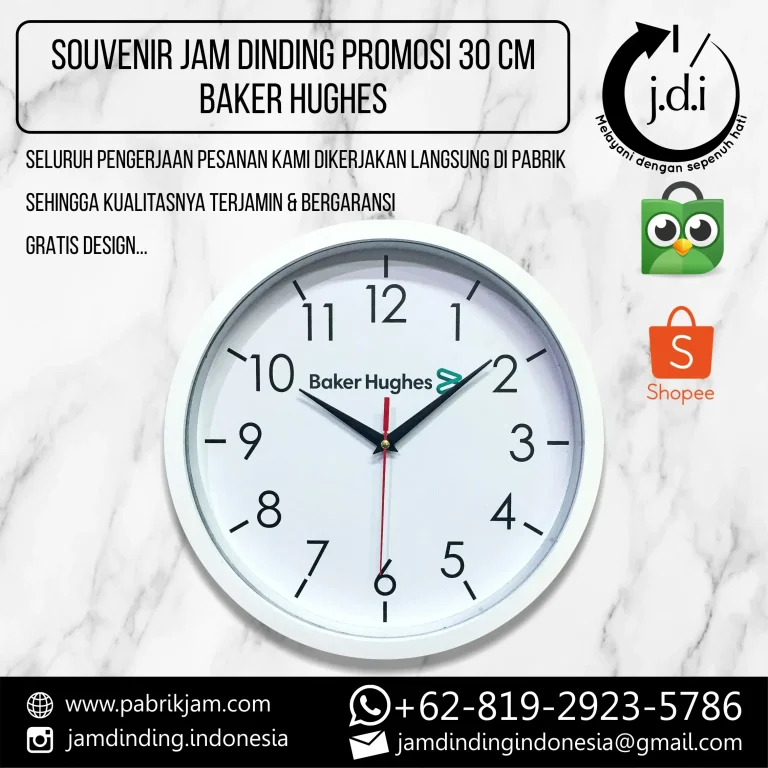 Jam Baker Hughes 30cm custom logo untuk branding korporat kunjungi https://pabrikjam.com