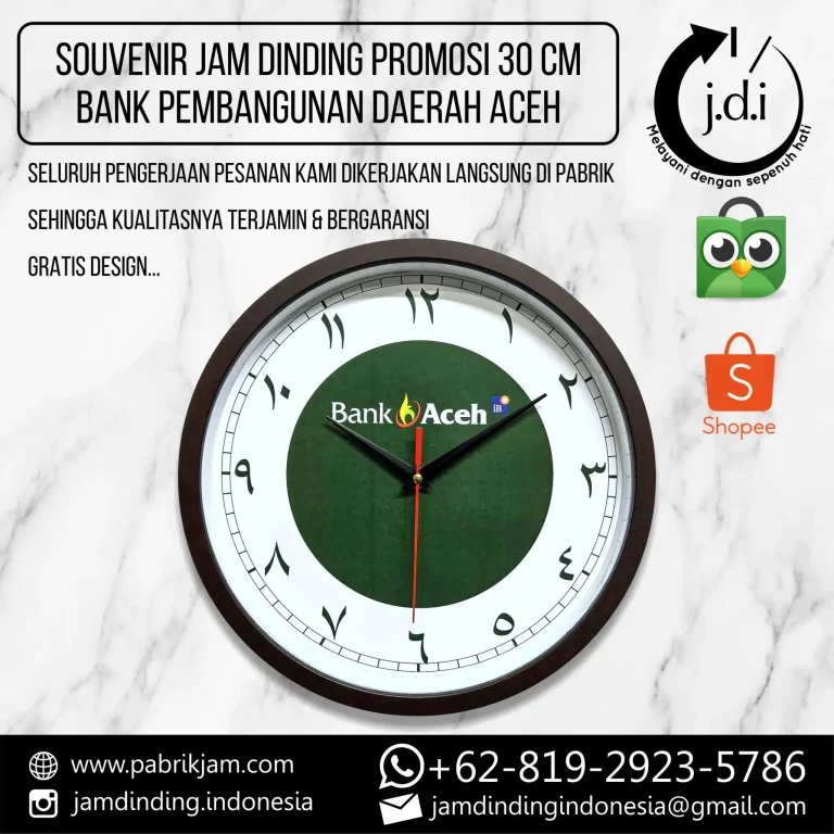Jam promosi Bank Aceh diameter 30cm untuk branding & souvenir eksklusif - https://pabrikjam.com