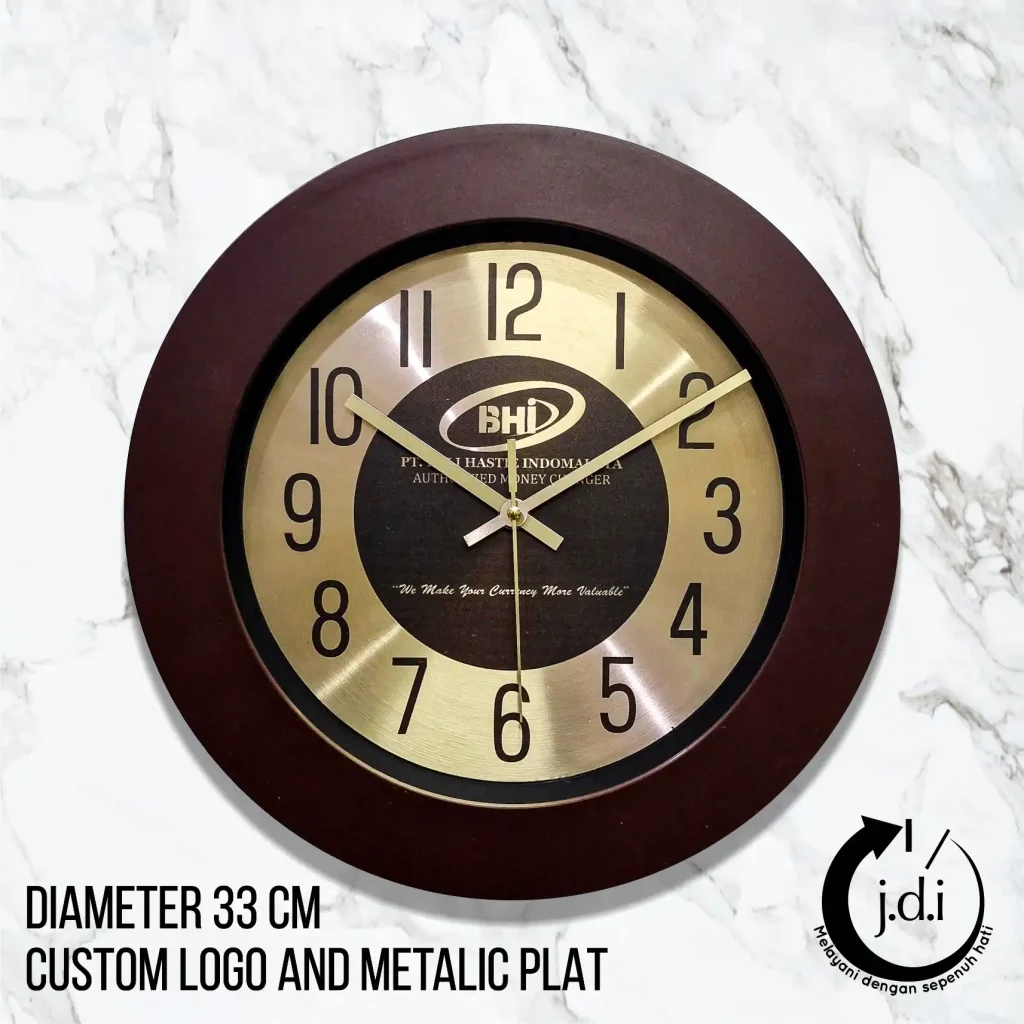 Jam dinding promosi BHI Money Changer - pesan jam BHI 33cm custom efektif untuk brand awareness di https://pabrikjam.com