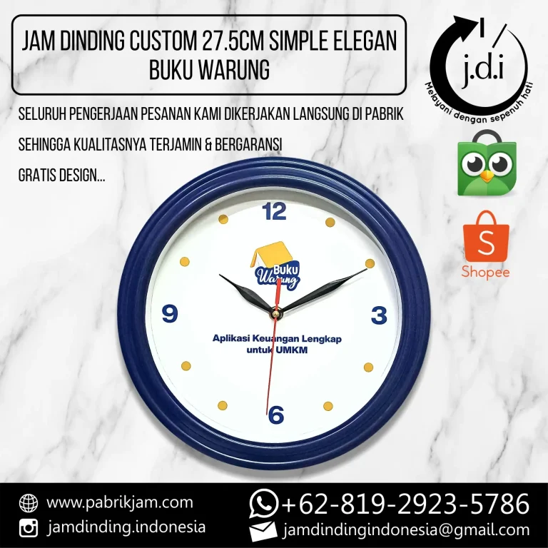 Jam dinding BukuWarung 27.5cm custom logo aplikasi keuangan UMKM https://pabrikjam.com