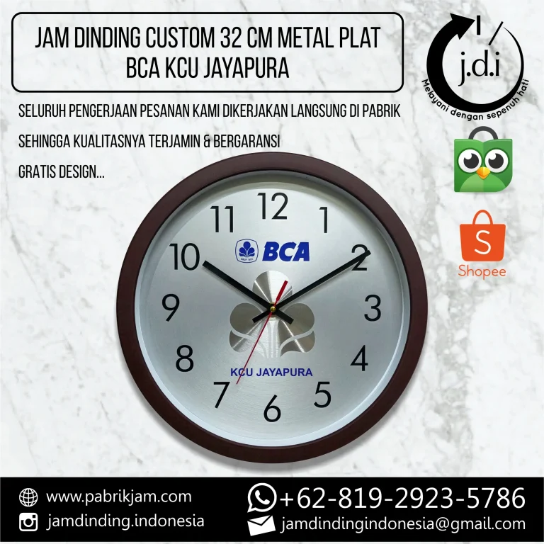 jam dinding custom BCA KCU Jayapura 32cm metal dial lis coklat https://pabrikjam.com