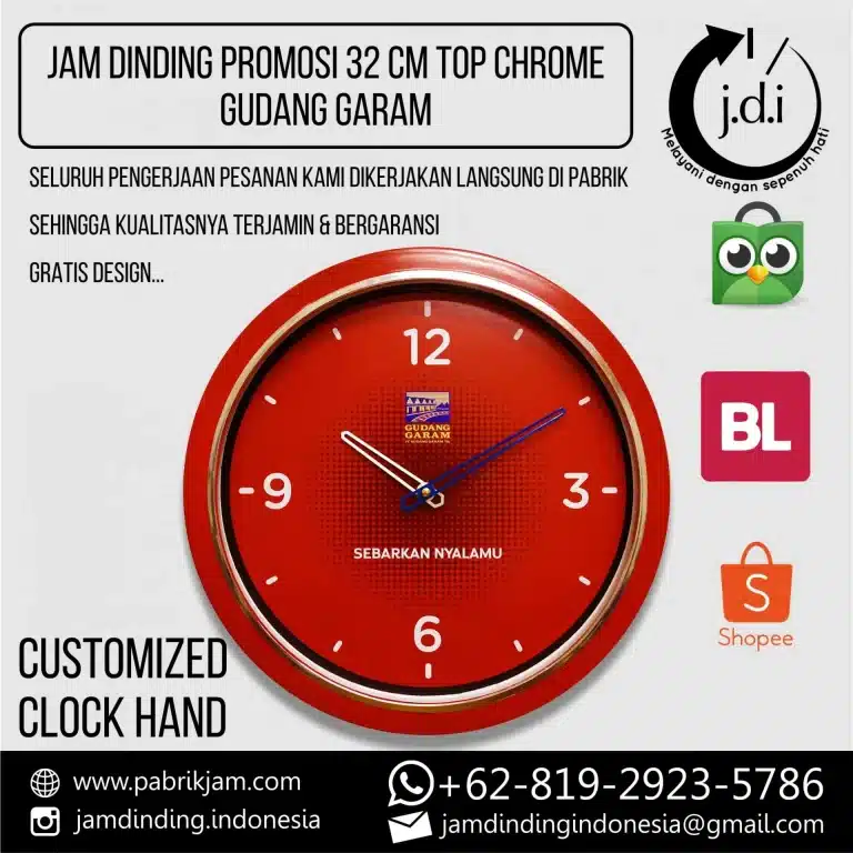 Jam dinding promosi gudang garam 32cm merah chrome eksklusif dari https://pabrikjam.com