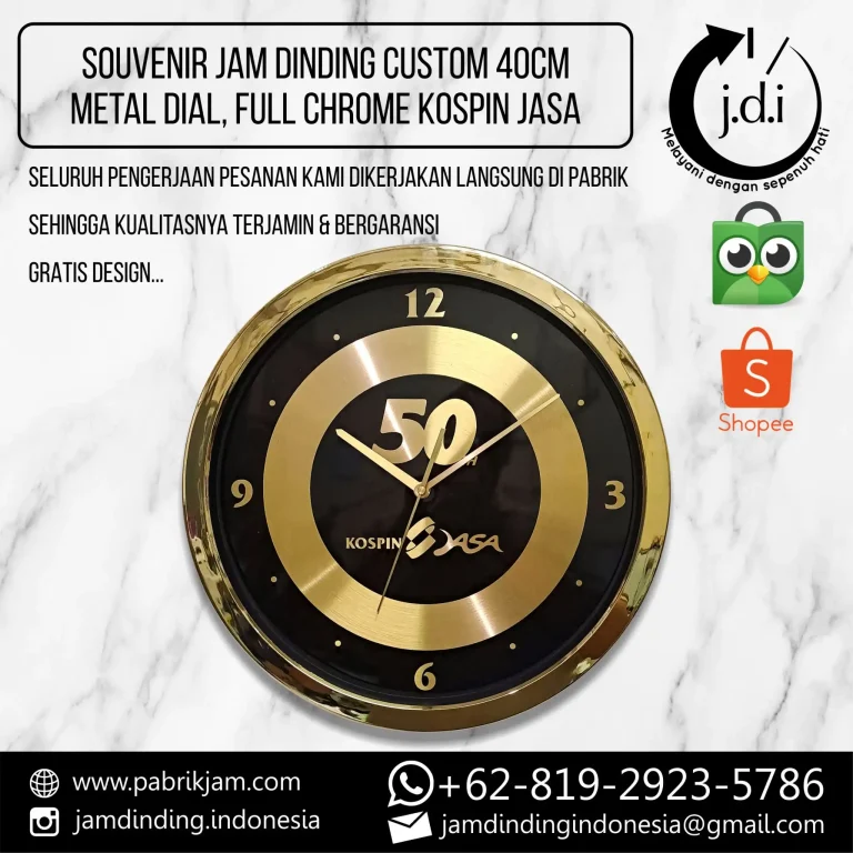 Jam dinding custom kospin jasa 40cm metal eksklusif untuk souvenir 50 tahun - https://pabrikjam.com