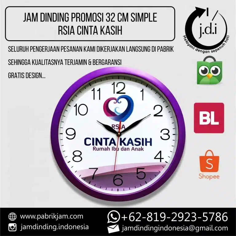 JAM DINDING RSIA CINTA KASIH ungu diameter 32cm custom print dari https://pabrikjam.com