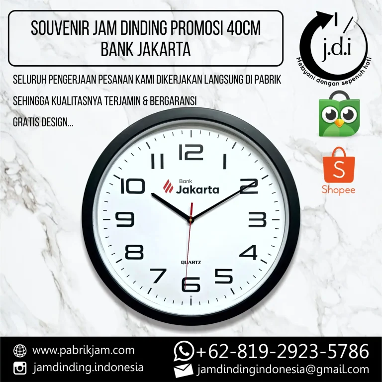Jam Dinding Custom Bank Jakarta 40cm Hitam sebagai merchandise korporat dari https://pabrikjam.com