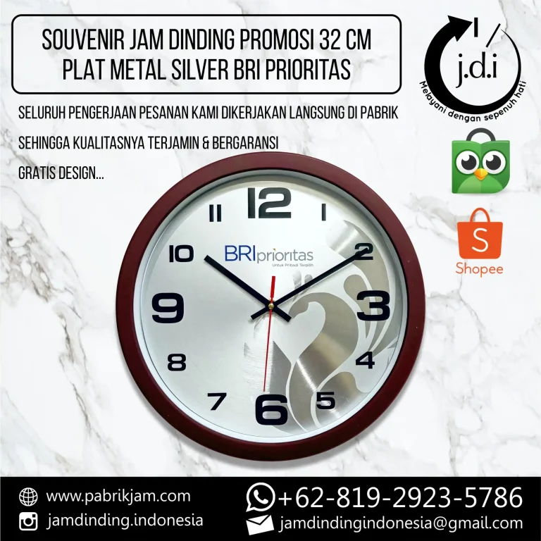 Studi kasus Jam Dinding Custom BRI Prioritas 32cm Metal plat eksklusif produksi https://pabrikjam.com.