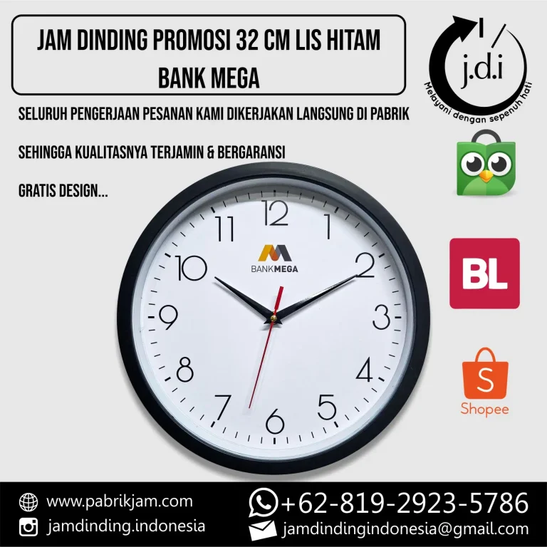 Jam dinding Bank Mega 32cm diameter model minimalis logo custom print HIPS Grade A