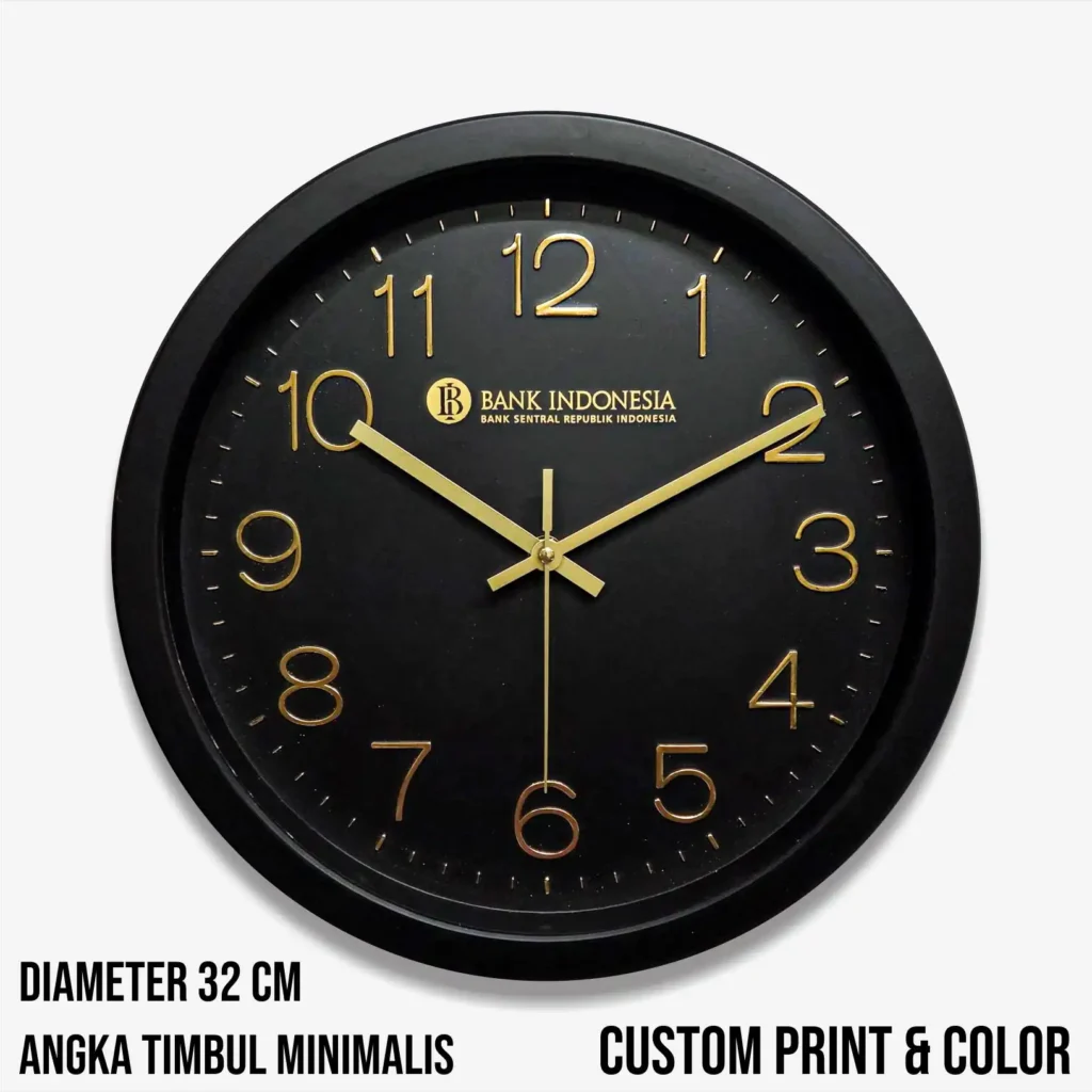 souvenir jam dinding custom Bank Indonesia 32cm angka timbul https://pabrikjam.com