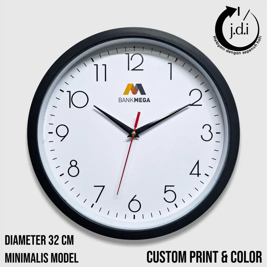 Contoh jam dinding custom logo perusahaan material HIPS anti warping